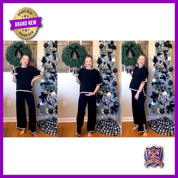 Plus Size Lounge Set 2 Piece Pullover Top Wide Leg Pants Travel Outfit - Picture 6 of 7